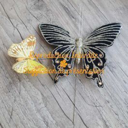 Lot De 4 Papillons Magnétiques Déco Pour Rideaux - Noir & Or - 6.5 X 7.5 Cm - Plume & Polystyrène