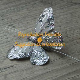 Éventail Décoratif Papillons Fleurs Pailleté - Blanc Résine Et Tissu - Neuf Avec Étiquettes