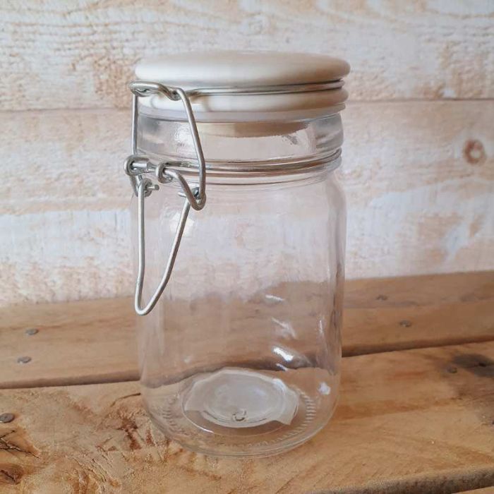 Bocal verre et couvercle céramique blanche