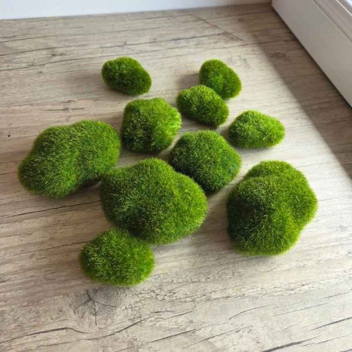 Faux galets mousse verte artificiels lot 10 trois tailles vert lichen déco zen