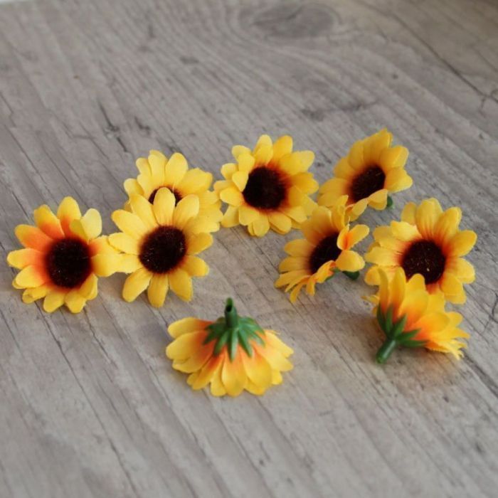 Mini tournesol artificiel jaune oranger en tissu pour décoration