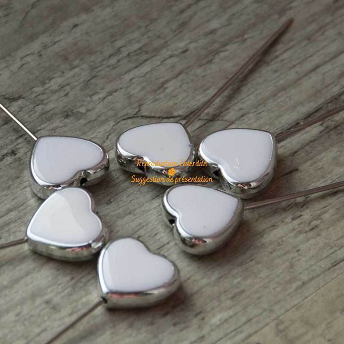 Epingles coeur laqué blanc