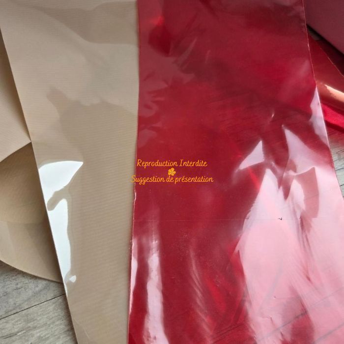 Manchons pour rose naturel effet kraft et rouge, étuis de fleuriste 80 x 16 cm