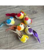 Lot de 6 faux oiseaux décoratifs colorés en plumes assorties