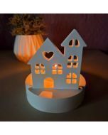 Photophore maison plâtre résine blanc