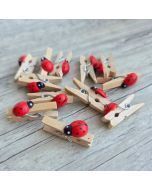Mini pinces à linge en bois avec coccinelle rouge lot de 12 pour décoration