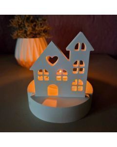 Photophore maison plâtre résine blanc