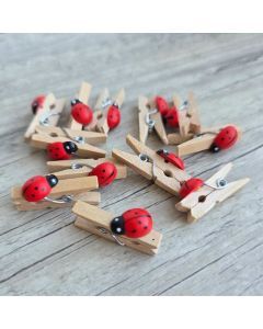 Mini pinces à linge en bois avec coccinelle rouge lot de 12 pour décoration